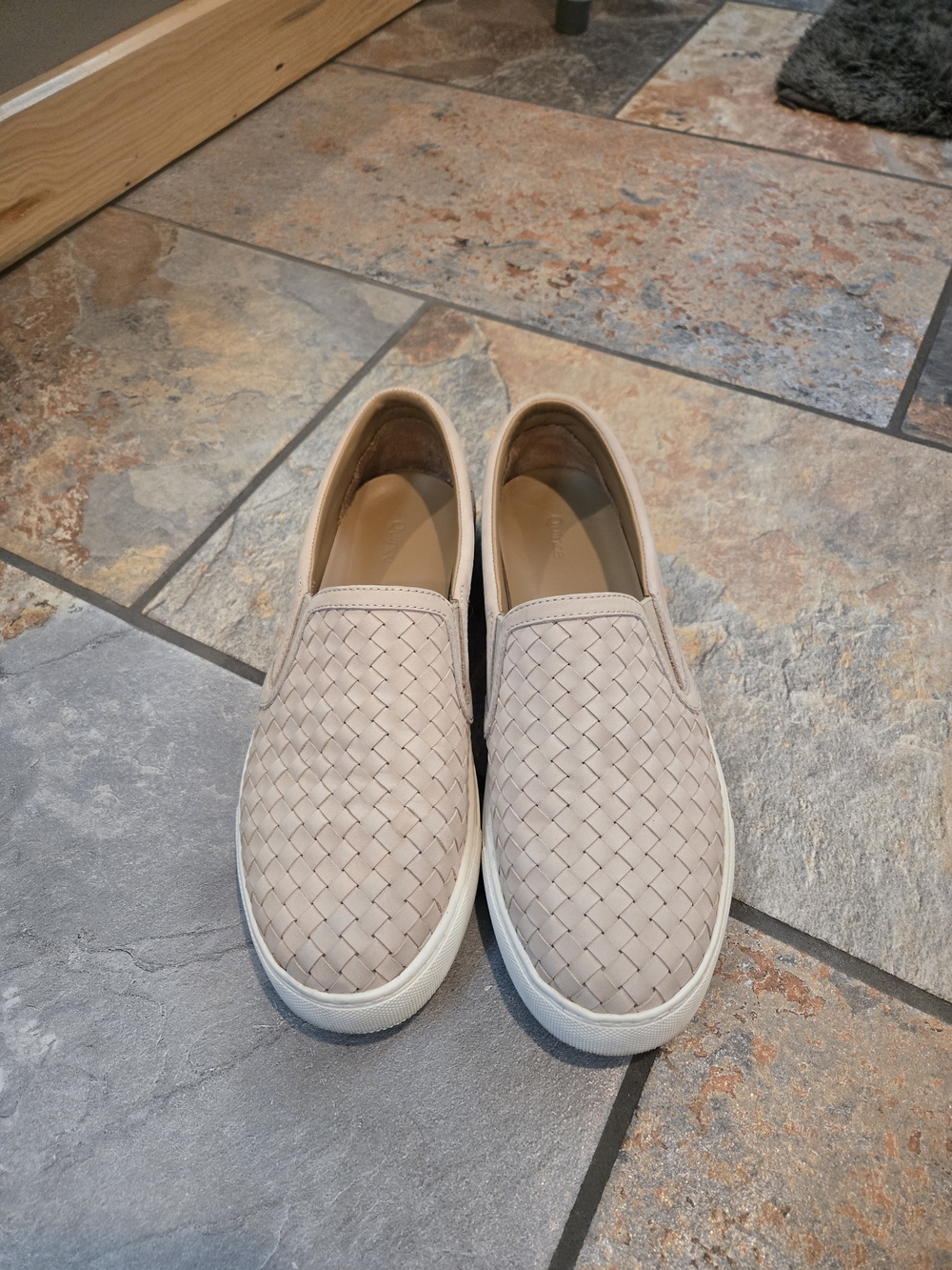 Womens 100% Handwoven Leather Slip On - Light Beige